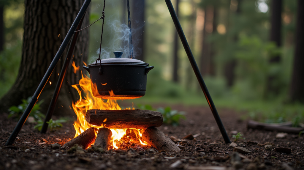 Water filteren met een pan in je noodpakket door te koken tijdens crisis of outdoor.