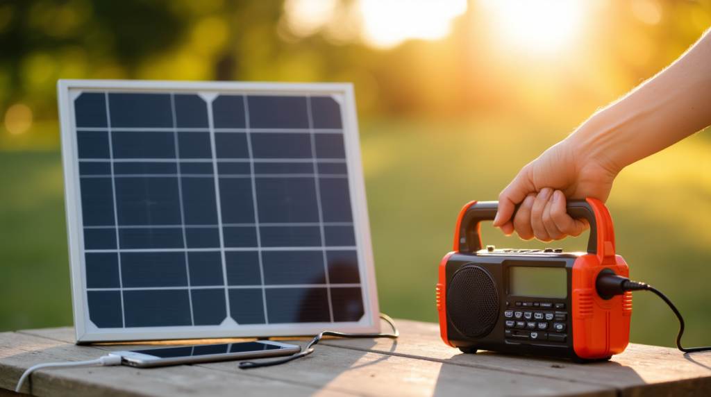 Noodradio solar laad anderen apparaten op